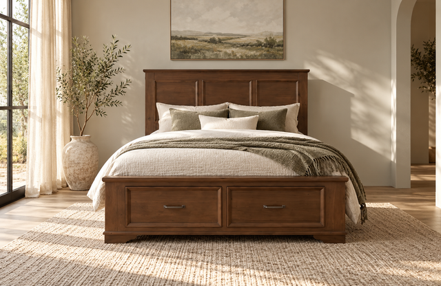 Classic Panel Queen Bed with Footboard Drawers