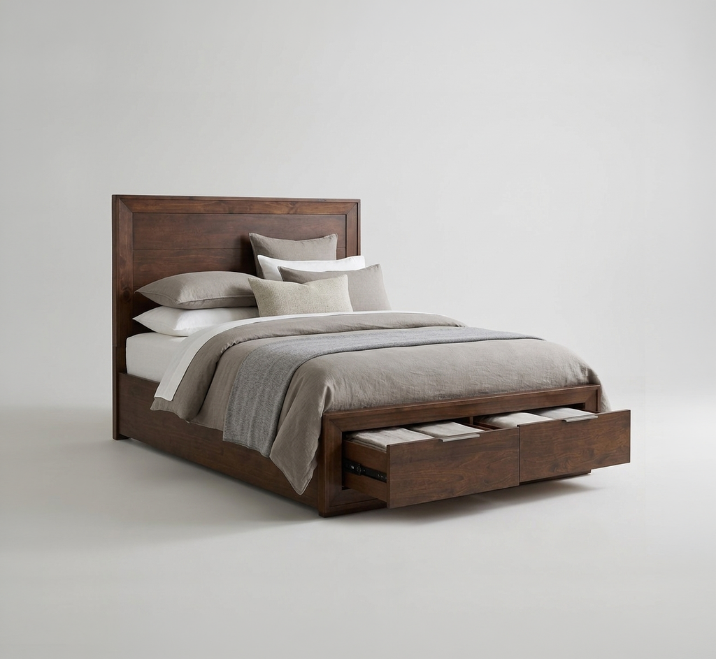 Denham Panel King Bed with Drawers