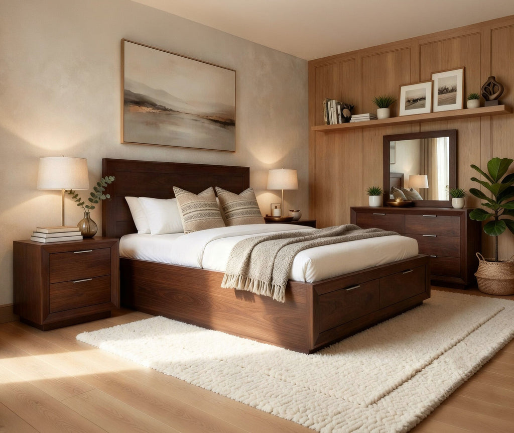 Denham Panel King Bed with Drawers