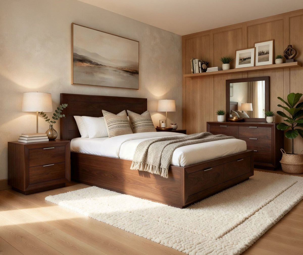 Denham Panel King Bed with Drawers