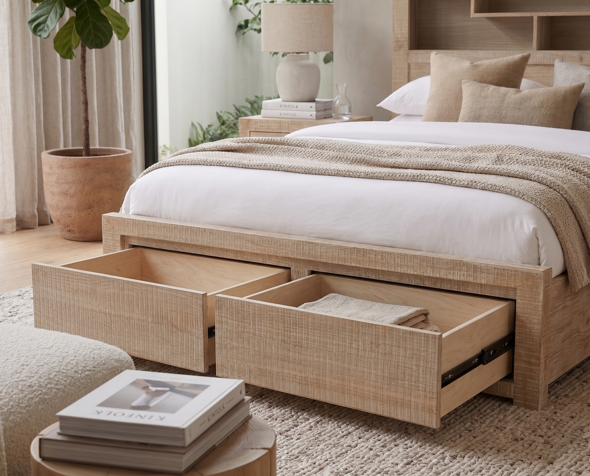 Lucas King 2 Drawer Bed with Bookcase Headboard