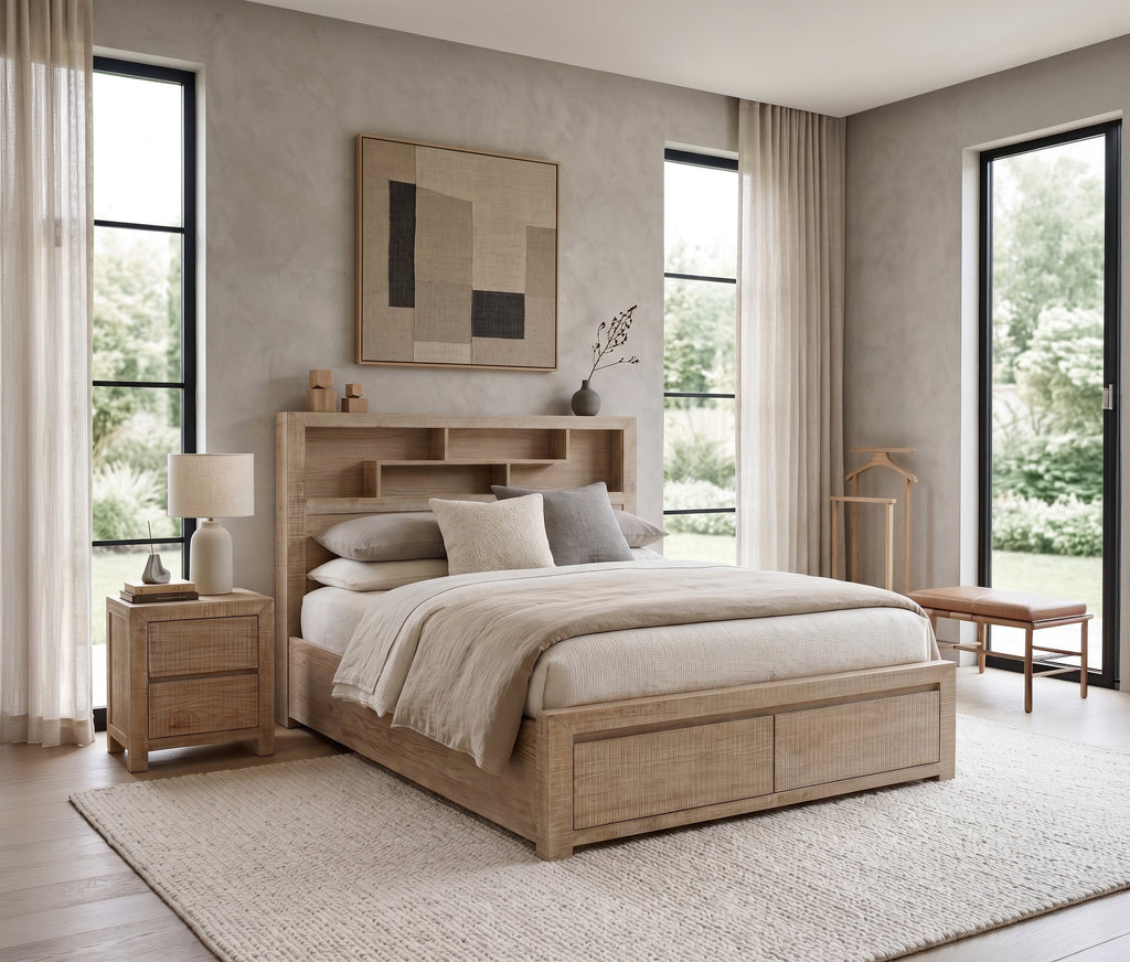 Lucas King 2 Drawer Bed with Bookcase Headboard