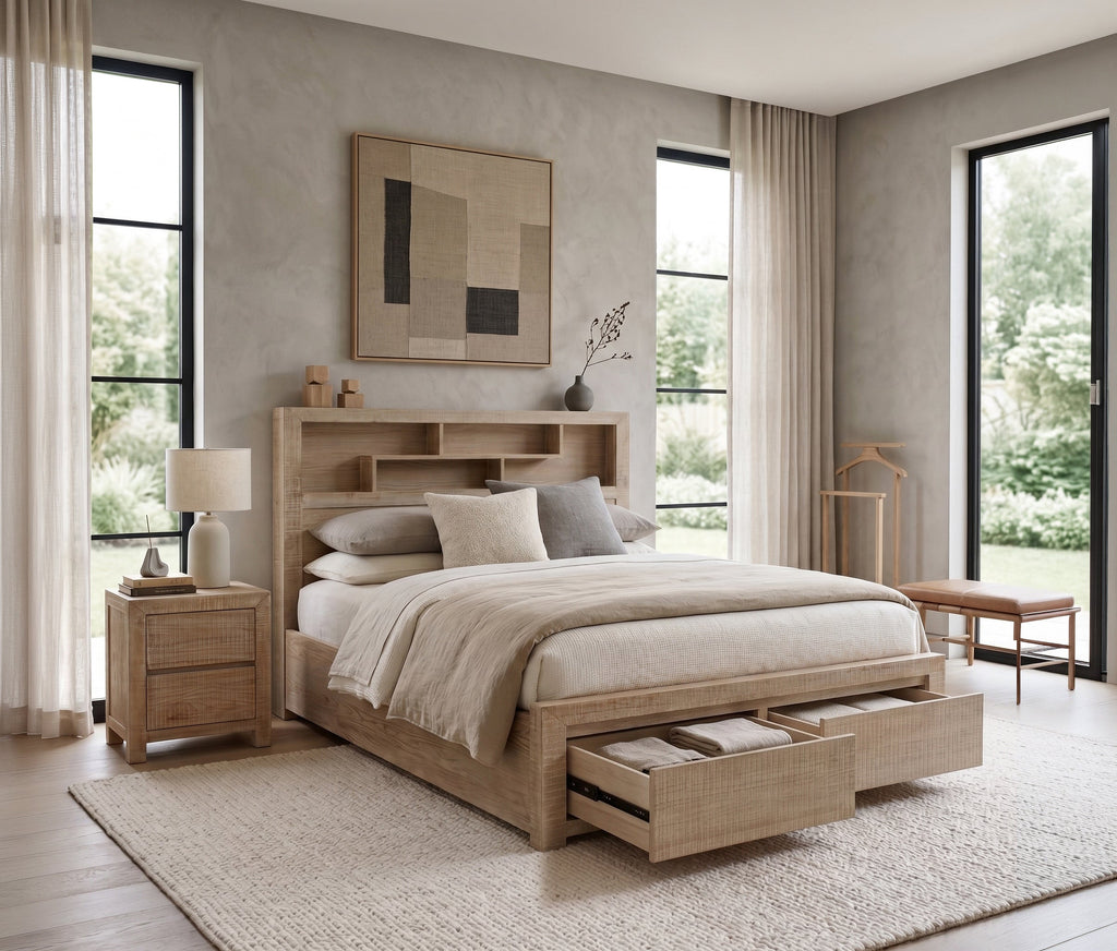 Lucas Queen 2 Drawer Bed with Bookcase Headboard