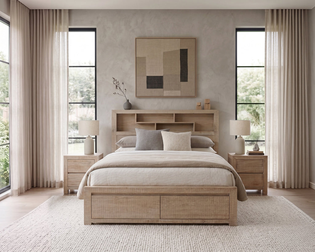 Lucas King 2 Drawer Bed with Bookcase Headboard