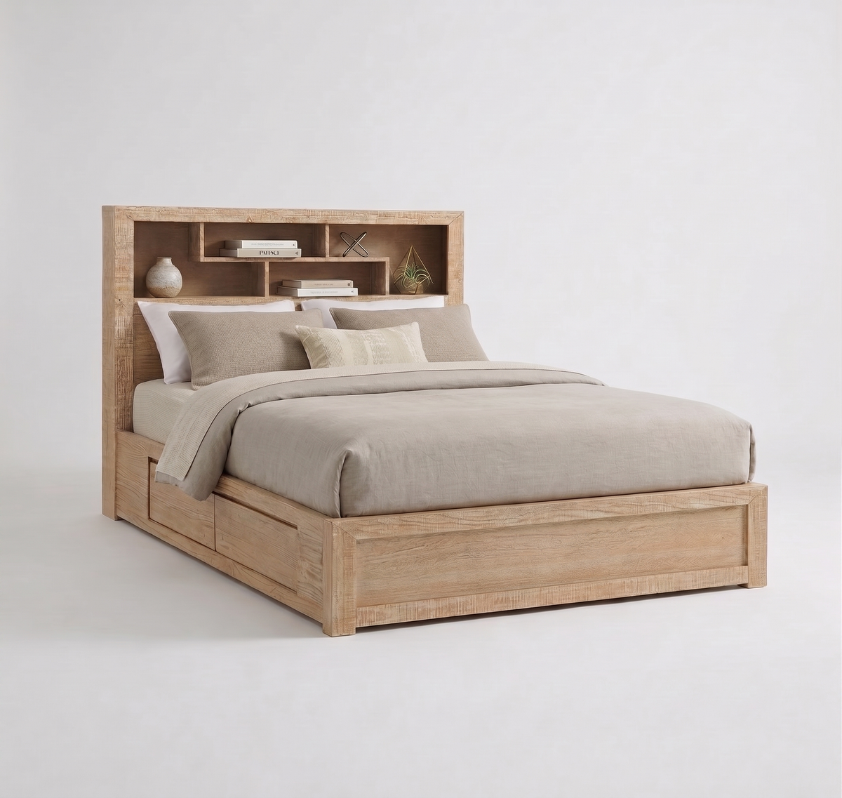 Lucas 4 Drawer King Bed with Bookcase Headboard