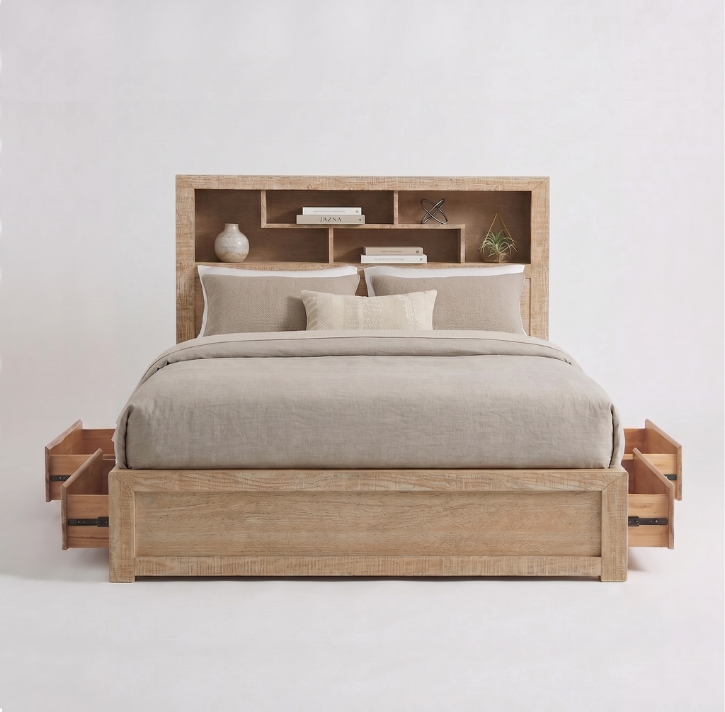 Lucas 4 Drawer Queen Bed with Bookcase Headboard