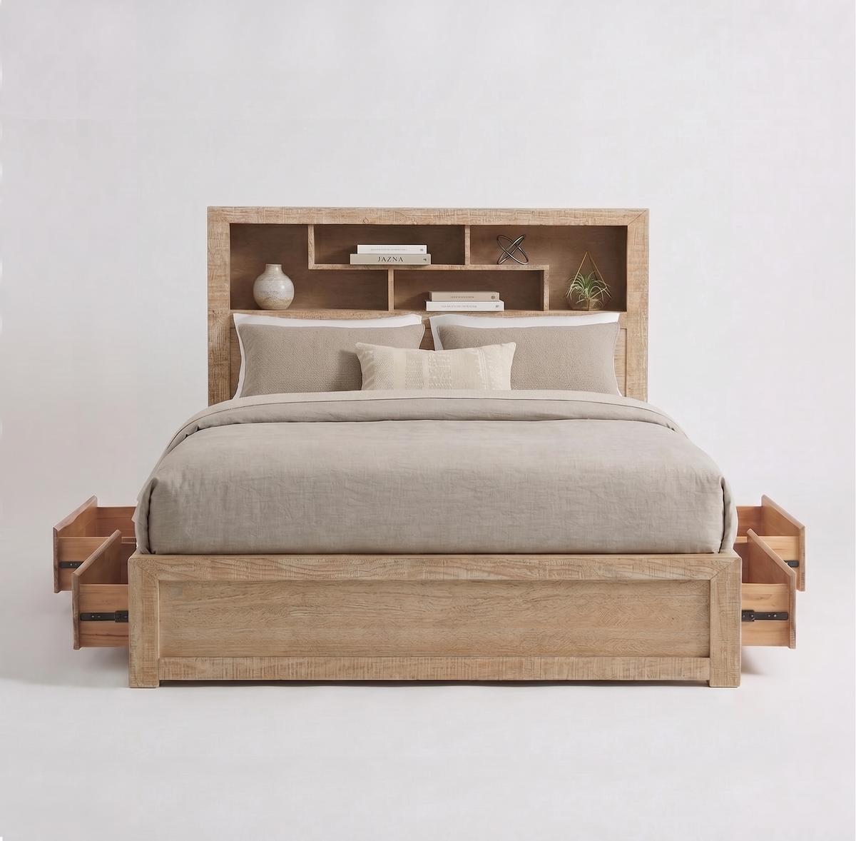 Lucas 4 Drawer Queen Bed with Bookcase Headboard
