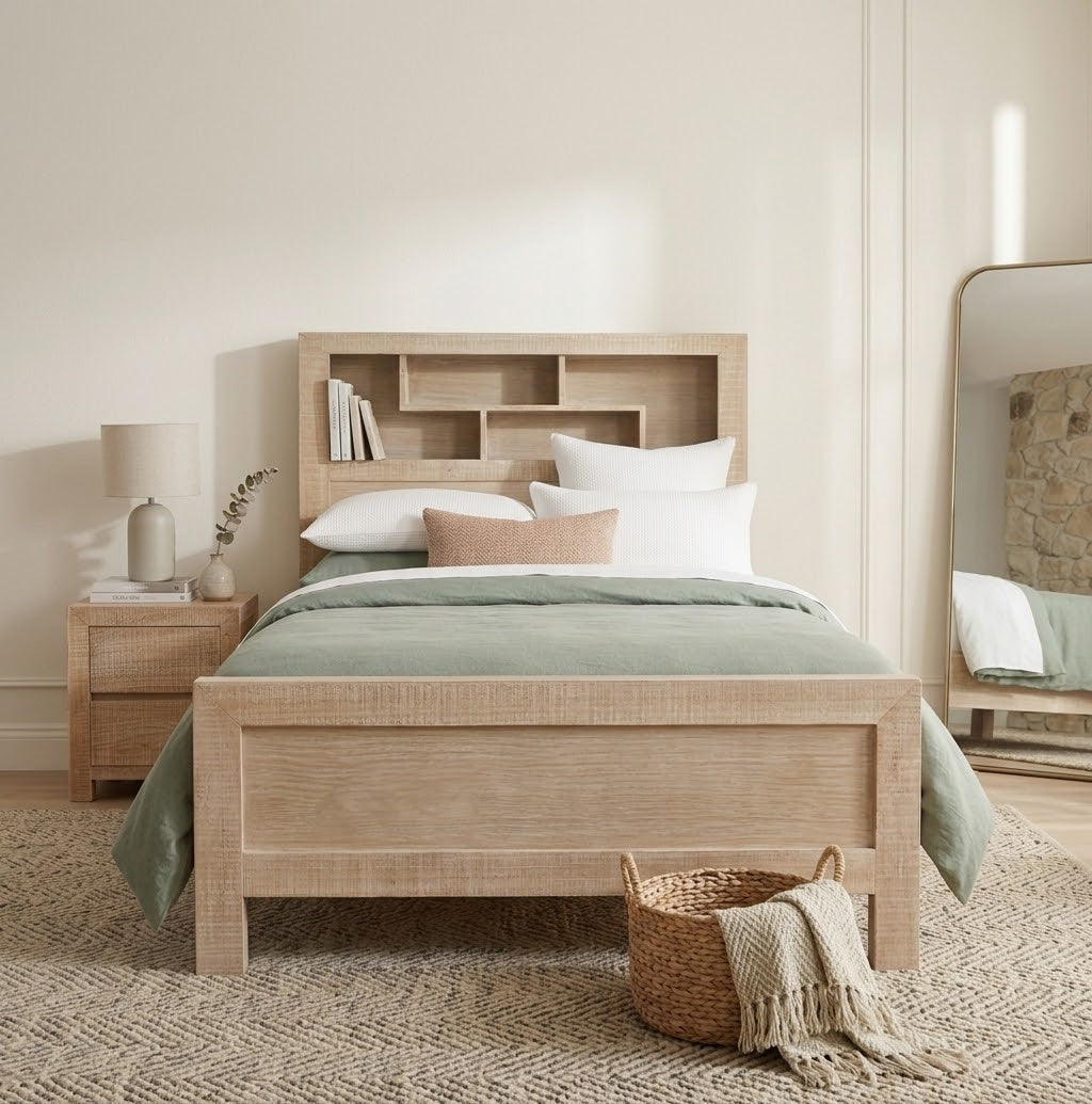 Lucas King Single Bed with Bookcase Headboard