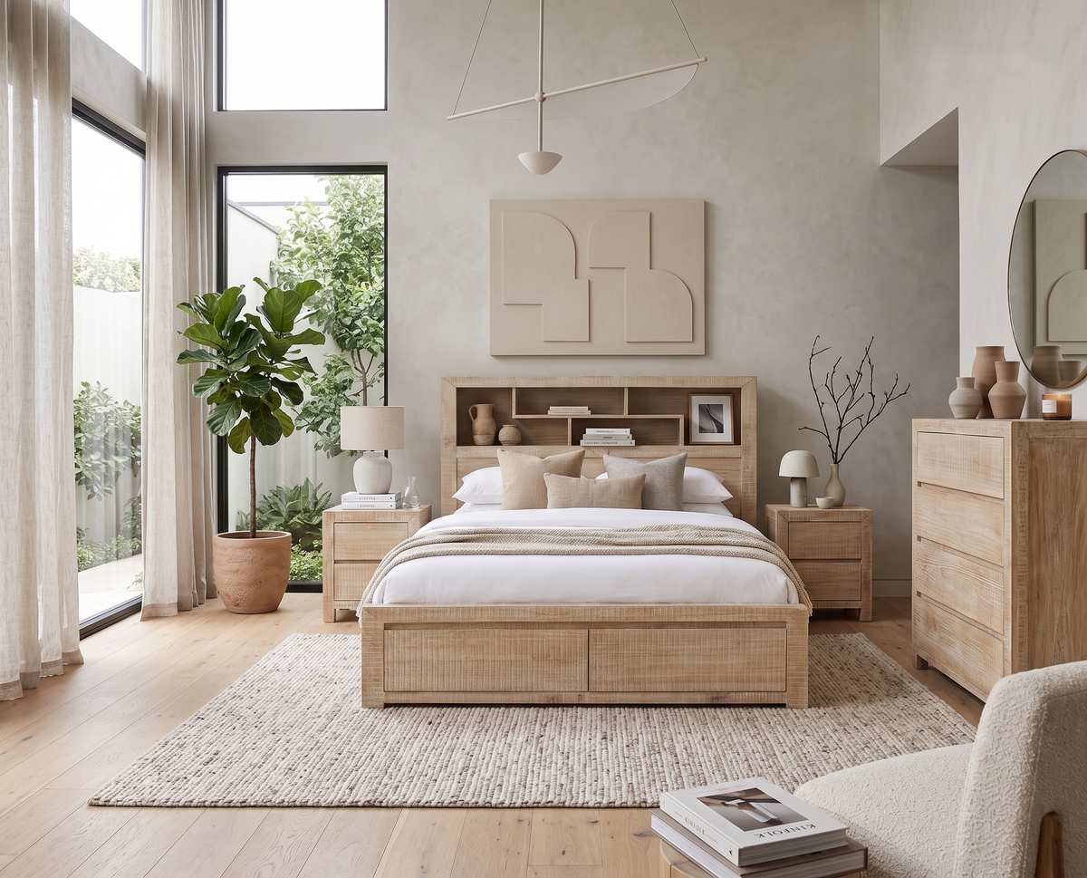 Lucas Queen 2 Drawer Bed with Bookcase Headboard