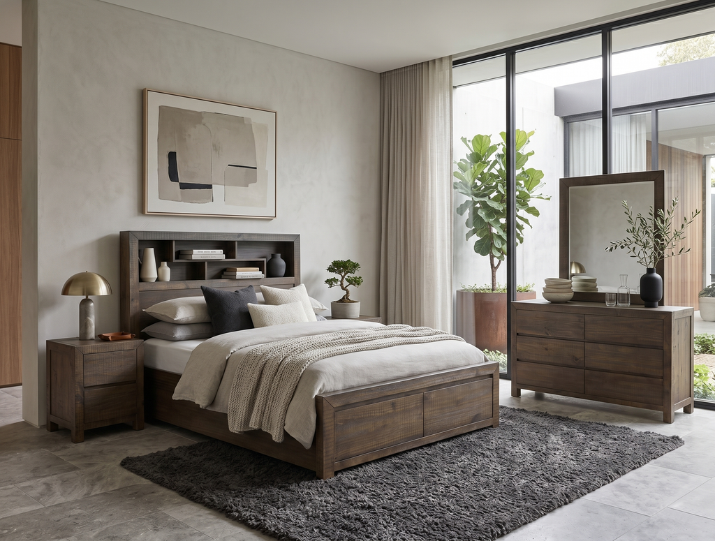 Oliver 2 Drawer Queen Bed with Bookcase Headboard