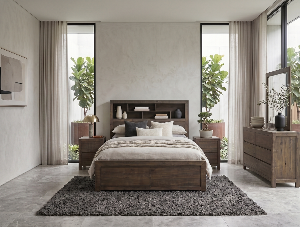 Oliver 2 Drawer Queen Bed with Bookcase Headboard