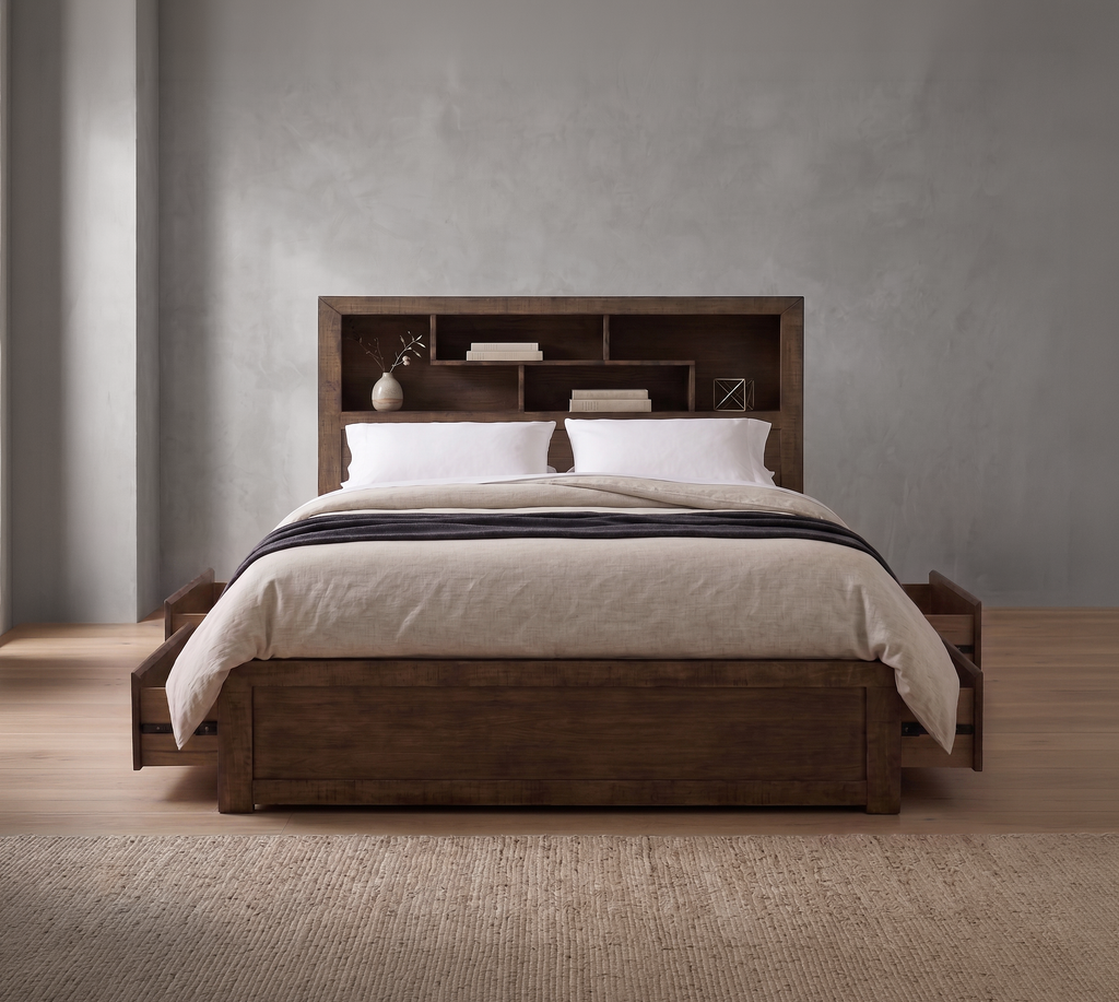 Oliver 4 Drawer Queen Bed with Bookcase Headboard