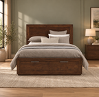 Modern Panel Queen Bed with Footboard Drawers in a refreshed bedroom setting, view 3