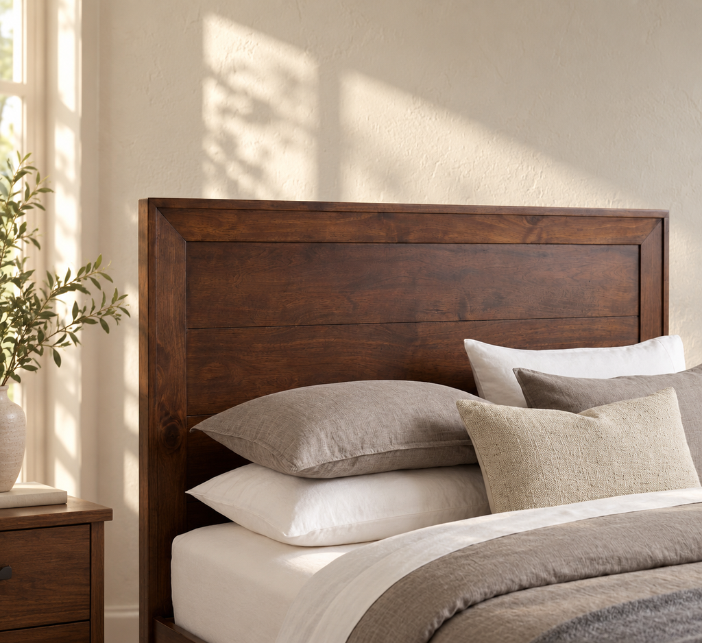Modern Panel Queen Bed with Footboard Drawers in a refreshed bedroom setting, view 4