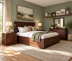 Modern Panel Queen Bed with Footboard Drawers in a refreshed bedroom setting, view 5