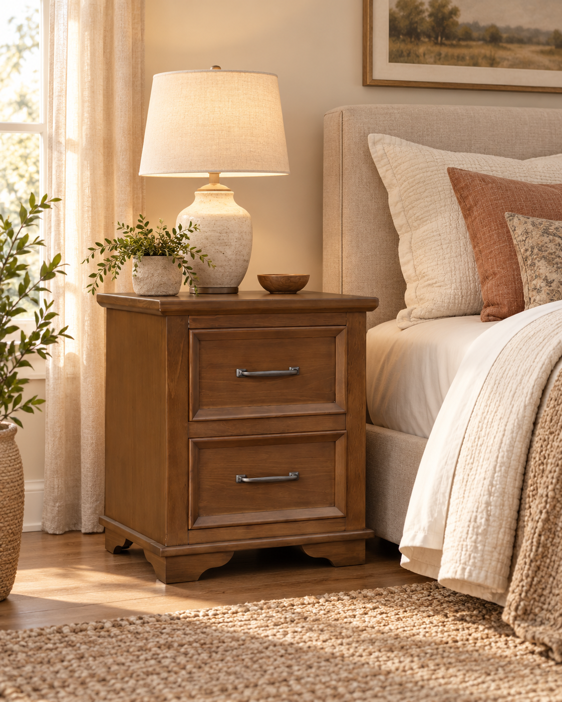 Isadora Classic 2-Drawer Bedside Table in a styled bedroom