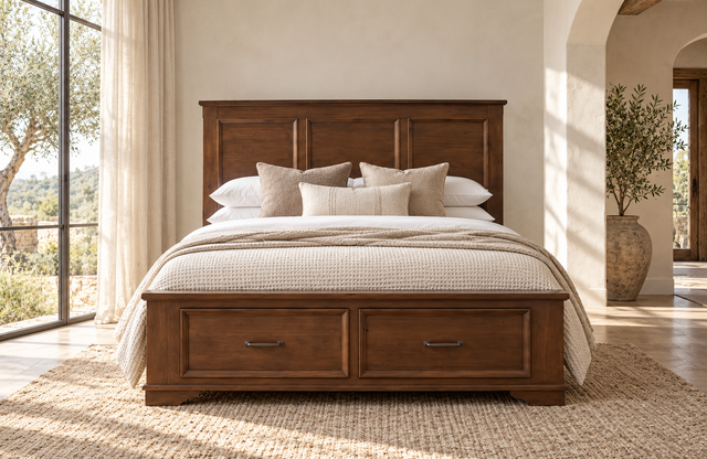 Classic Panel King Bed with Footboard Drawers