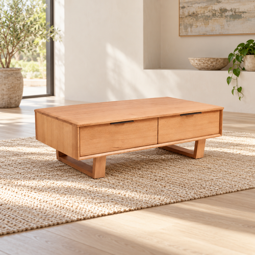 Noosa 4-Drawer Messmate Coffee Table in a warm contemporary room