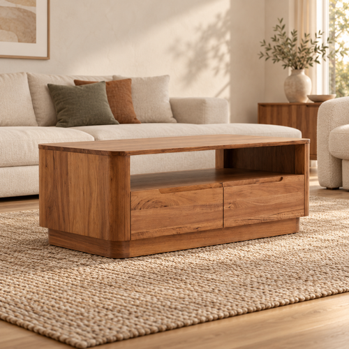 Tasman Blackbutt Coffee Table in a warm contemporary room